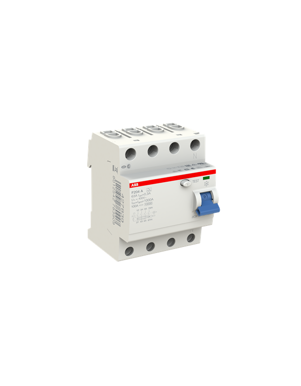 Disjoncteur FI ABB F204A-63/0,3, 63A/0,3mA, 4-Pôles Disjoncteur FI ABB F204A-63/0,3, 63A/0,3mA, 4-Pôles