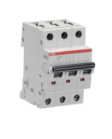 Disjoncteur miniature ABB S200M Type B, 3 pôles 63A 440V, capacité de coupure 10 kA System Pro M Compact Disjoncteur miniature ABB S200M Type B, 3 pôles 63A 440V, capacité de coupure 10 kA System Pro M Compact