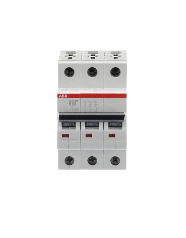 Disjoncteur miniature ABB S200M Type B, 3 pôles 63A 440V, capacité de coupure 10 kA System Pro M Compact Disjoncteur miniature ABB S200M Type B, 3 pôles 63A 440V, capacité de coupure 10 kA System Pro M Compact