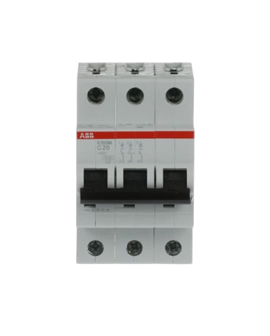 Disjoncteur ABB S203M-C20 3P 20A caractéristique C, 10 kA Disjoncteur ABB S203M-C20 3P 20A caractéristique C, 10 kA