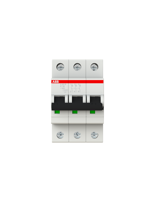 Disjoncteur ABB S203M-C16 3P 16A caractéristique C, 10 kA