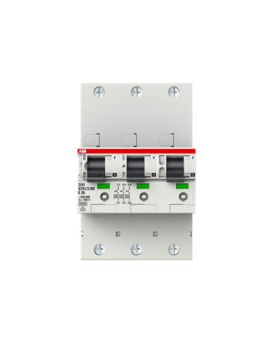 Disjoncteur principal sélectif ABB S751/3DR-E35 LS SHU E-Char., 25kA, 35A, 3x1Pôle Disjoncteur principal sélectif ABB S751/3DR-E35 LS SHU E-Char., 25kA, 35A, 3x1Pôle
