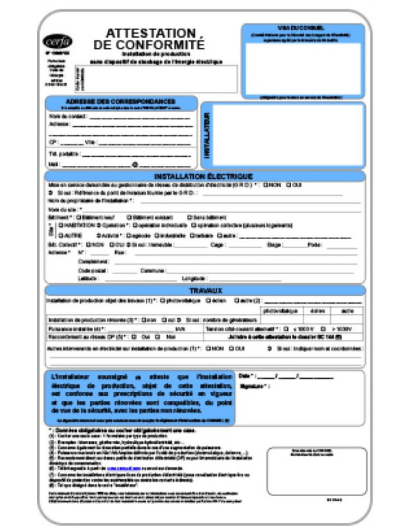 Certificat consuel pour panneau solaire