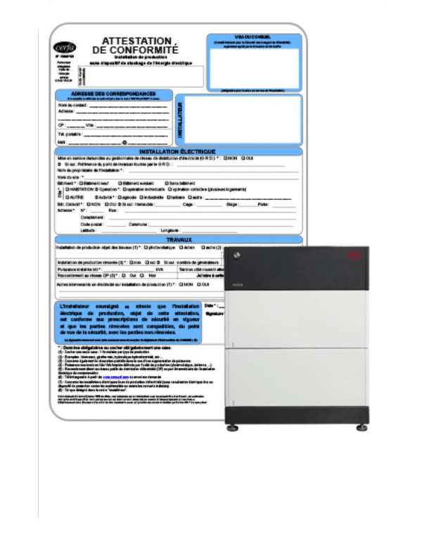 Certificat consuel pour panneau solaire avec batterie